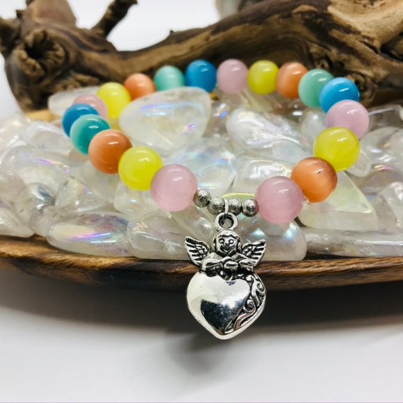 Rainbow Cat Eye Bracelet with Chrarm - Picture 3 of 3